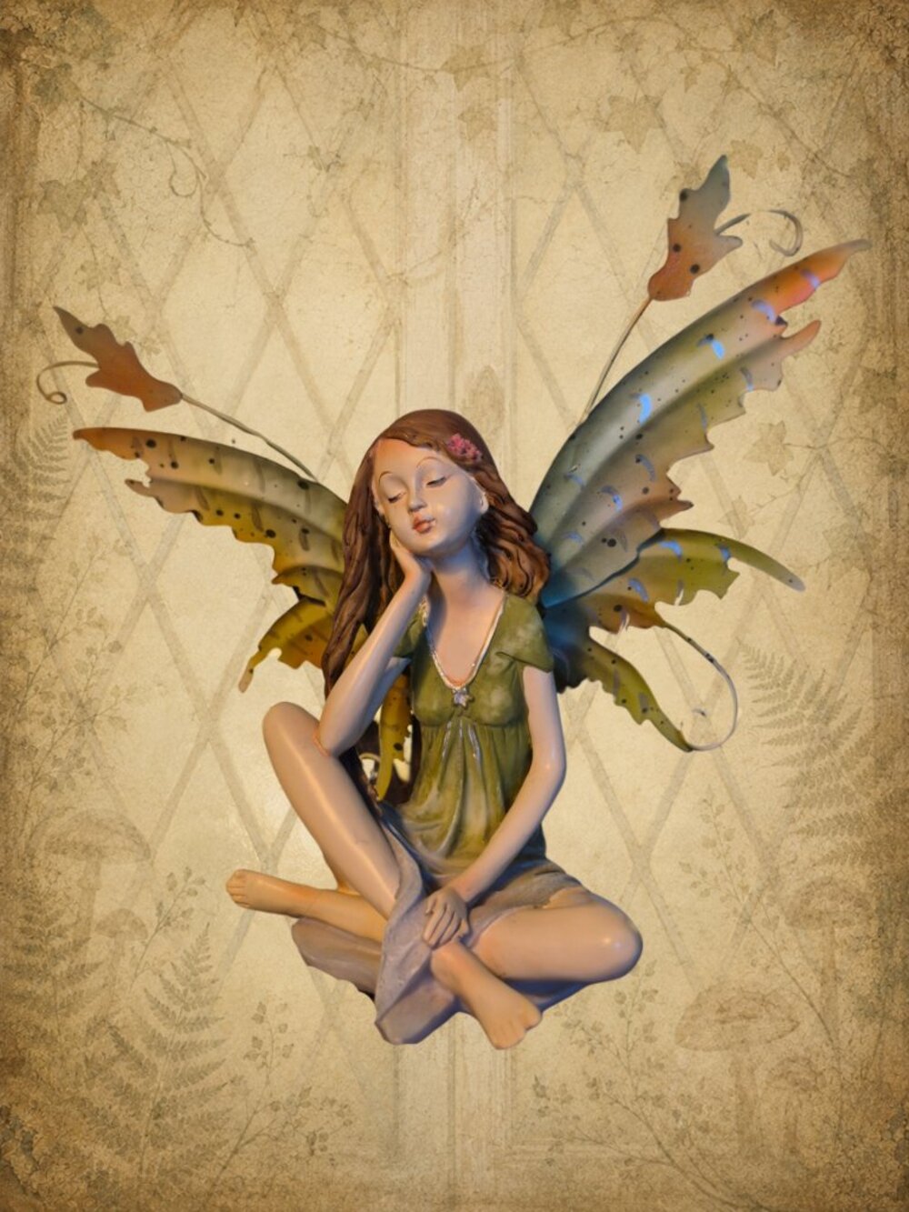 Gather Rings 🍄🧚‍♂️ Vintage ENESCO Green & Golden Yellow Fairy Figurine